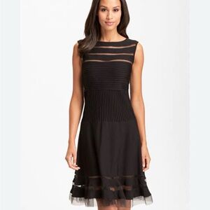 Tadashi Shoji Black Mesh Stripe Fit & Flare Dress XS